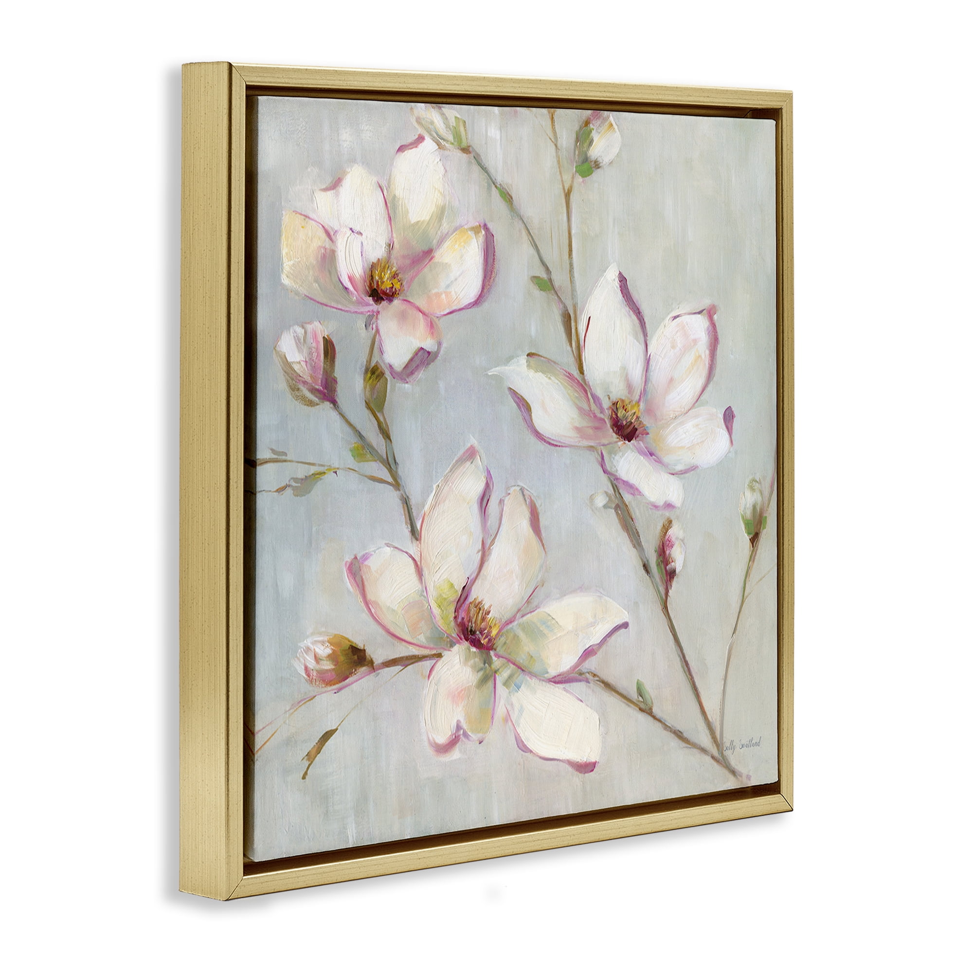 Stupell Industries Traditional Apple Blossoms Botanical & Floral Painting Gold Floater Framed Art Print Wall Art, 18 x 18