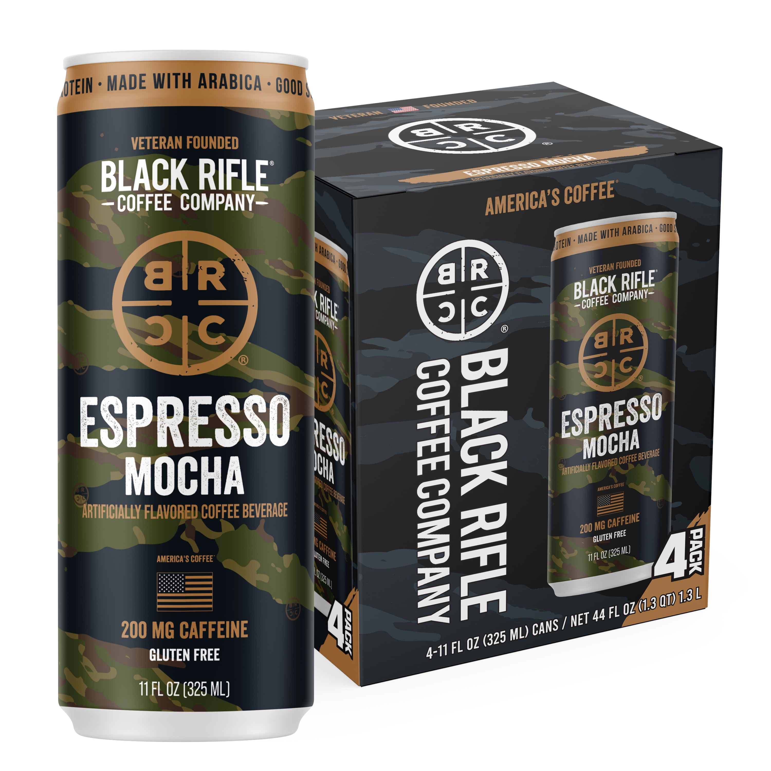 Black Rifle Coffee Company Iced Espresso Mocha, Ready to Drink for Instant Energy 4 Pack, 11oz, Can