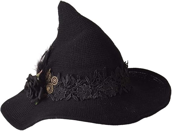 Knitted Wool Witch Hat with Wide Brim for Halloween Costume and Winter Wear