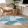 thumbnail image 4 of Round Area Rugs 3Ft, Blue Teal Palm Leaves Washable Rug for Entryway, Hallway, Summer Botanical Tropical Leaf Non Slip Area Rugs Low Pile Carpet for Home Decor, 4 of 8