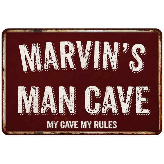 MARVIN'S Man Cave Red Grunge Sign 8 x 12 High Gloss Metal Sign 208120003324