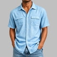 thumbnail image 4 of Ceisia Solid Linen Look Dual Chest Pocket Button Down Short Sleeve Shirts Vintage Casual Summer Mens Tops Light Blue XXL Gift, 4 of 9