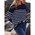 thumbnail image 5 of Women 2025 Fall Sweater Long Sleeve Ribbed Knit Pullover Loose Crewneck Batwing Split Sweater Tibetan & White Color S Tibetan White, 5 of 7