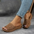 thumbnail image 5 of Women Slippers with Arch Support Wedge Thick Sole Hollow Open Toe Slip-on Slides Women Footwear Beach Vacation Holiday Vintage FashionBrown 9.5, 5 of 9