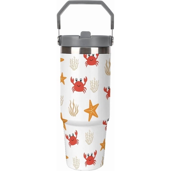 30 Oz Insulated Tumblers with Flip Straw Lid Top Handle Striped Bows Pink Leakproof Reusable Vacuum Stainless Steel Travel Coffee Mug for Car