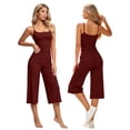 thumbnail image 2 of Women's Soft 2 Piece Athletic Outfits Solid Color Crop Cami Tops and Stretch Capri Wide Leg Pants Daily Workout Yoga Matching Sets Wine, 2 of 9