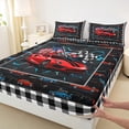 thumbnail image 3 of Homewish Red Sport Car Twin Sheet Sets 3pcs for Kids Children Teens,USA Flag Twin Fitted Sheet Microfiber,Geometric Plaid Honeycomb Breathable Flat Sheet,Lightweight Room Decor, 3 of 7