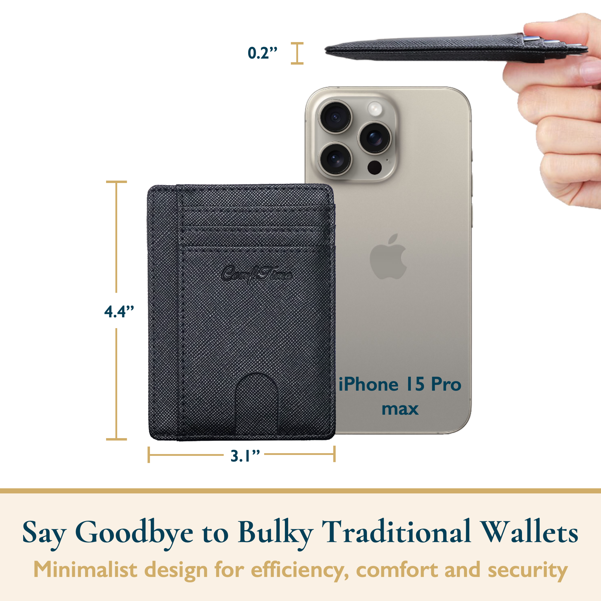 ComfiTime Minimalist RFID Slim Wallet, Black photo 6