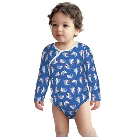 

Fotbe Party Shark Cute Pattern Unisex-baby Long-sleeve Bodysuit Long Sleeve Bodysuits One-piece 100% Organic Cotton for Infant Baby Boys Unisex-2 Years