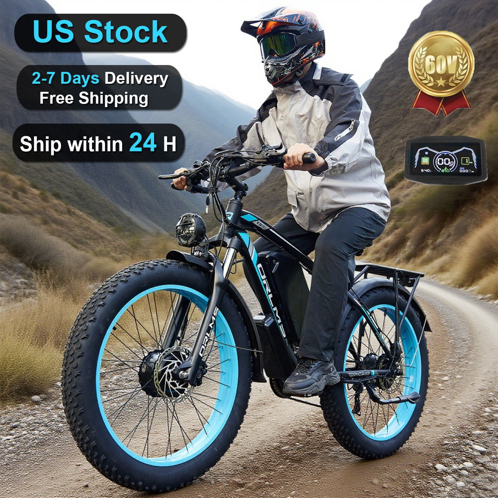 (US in Stock) 5000W Peak Dual Motor Electric Bike for Adults , 60V 25AH Removable Battery Ebike , 45-50MPH AWD 21-Speed Mountain E-Bike with 26" x 4.0 Fat Tire, Off-Road Snow EBikes