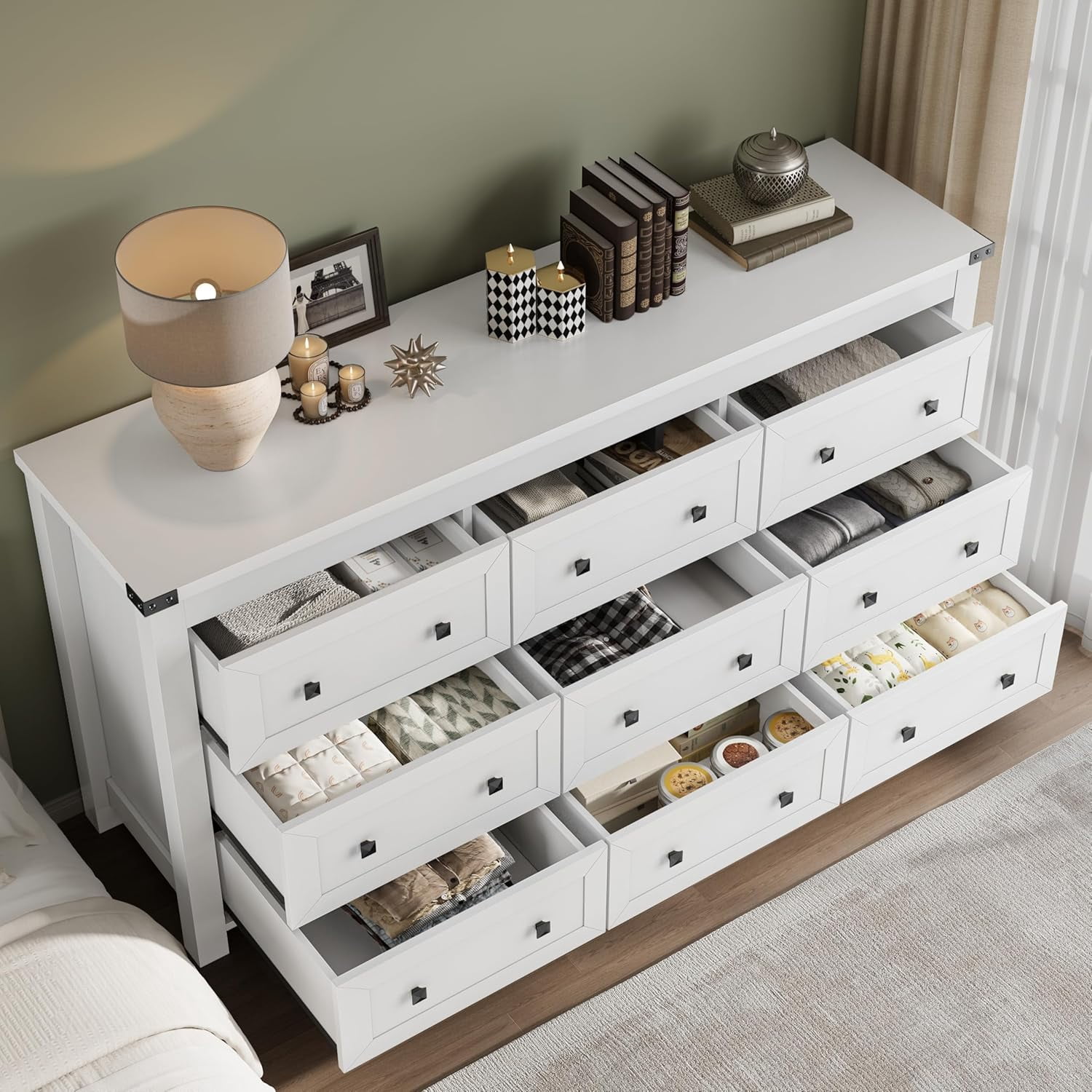 9-Drawer Dresser for Bedroom, Modern Wide Chest of Drawers, Wooden Storage Organizer for Closet, Living Room, Entryway, Home Office, Dresser with Ample Storage