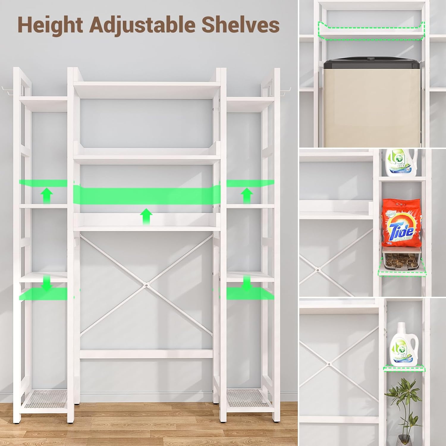 Homieasy Over The Toilet Storage with Drawers, 7-Tier Bathroom Organizer Freestanding Space Saver Storage Rack with 11 Shelves, Above Toilet Stand with 4 Hooks for Restroom, Laundry, White