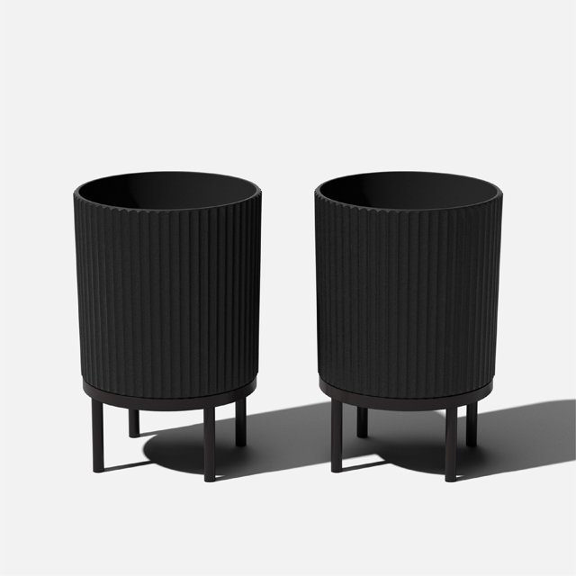 Veradek Mason Series Raised Demi 16" Planter with Stand - 2 Pack Black/Black