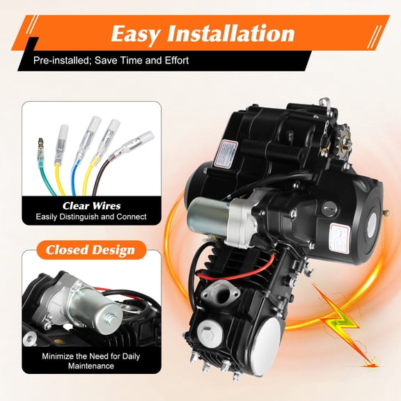 125CC 4stroke ATV Engine Motor Semi-Auto w/Reverse Electric Start For GO Karts