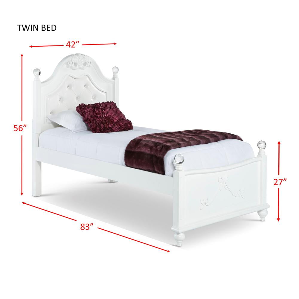 Picket House Furnishings Annie Kids Twin Size Button Tufted Traditional Platform Bed, White