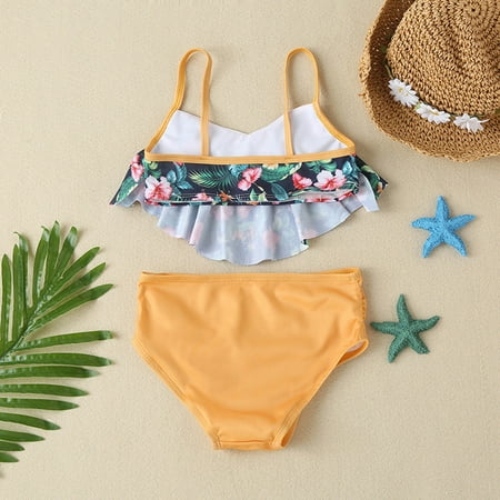 

Gubotare Toddler Summer Girls Yellow Leaves Printed Vacation Style Two Piece Swimwear Swimsuit Bikini Girls Swim Suits Yellow 5-6 Years