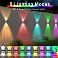 thumbnail image 2 of Solar Fence Lights 2 Pack, Solar Powered Lights Outdoor Waterproof, 9-Mode Warm/Cool White & RGB Up-Down Led Spot Wall Lights Dusk to Dawn Decor for Backyard, Deck, Patio, Pool, Railing(White), 2 of 6