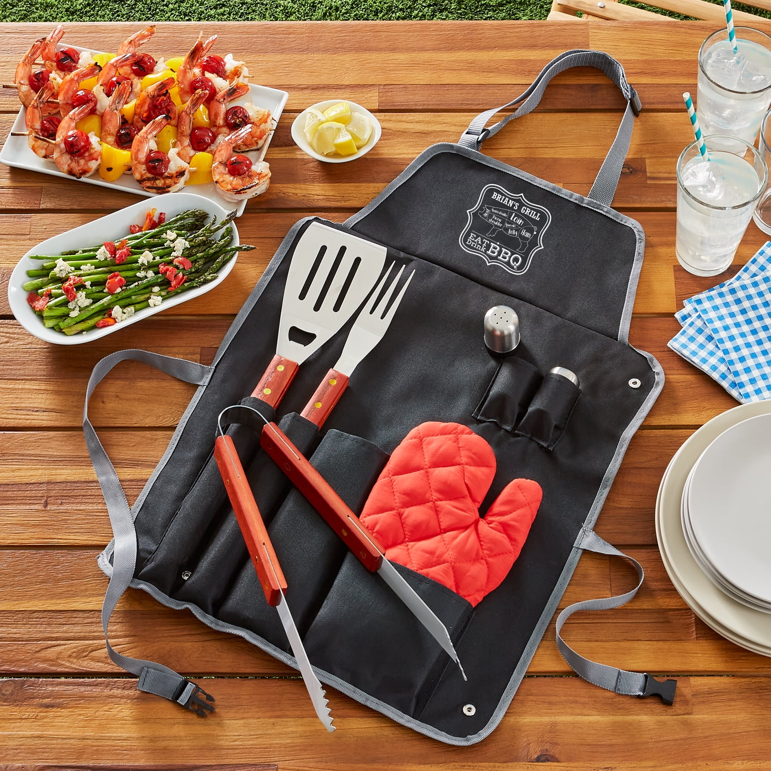 Personalized Eat, Drink, BBQ 7pc BBQ Set Available in Cow or Pig