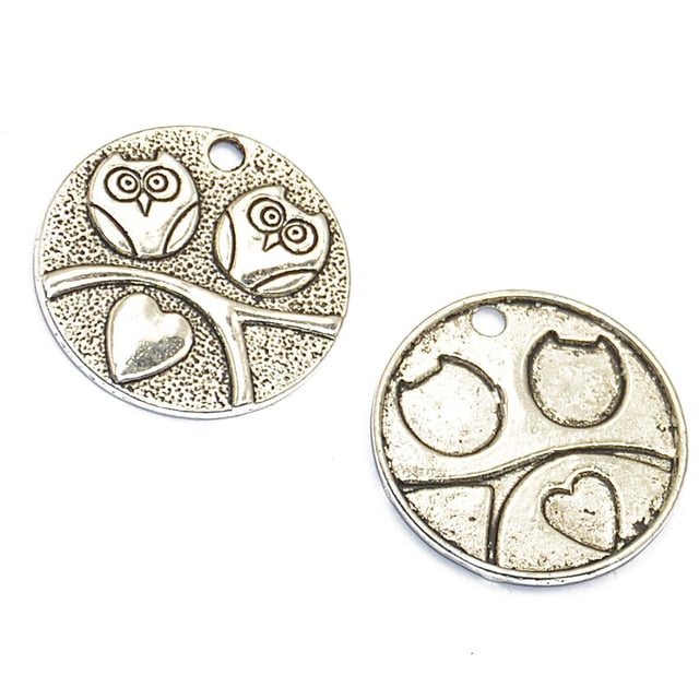 12pcs Plata Redonda Placa Búho Colgantes Fabricación Sunnimix Charms