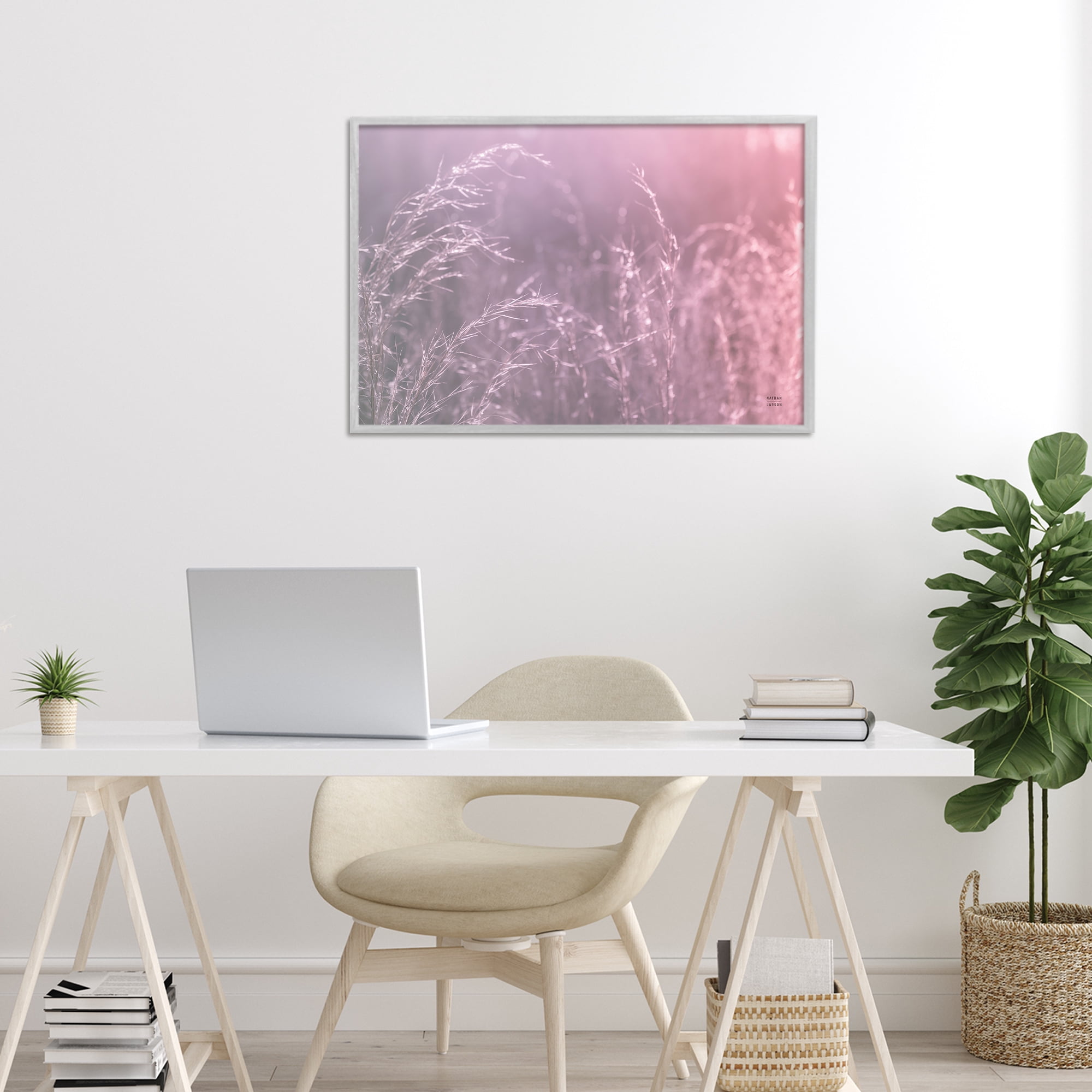 Stupell Industries Pink Meadow at Dawn Gray Framed Giclee Art, design by Nathan Larson