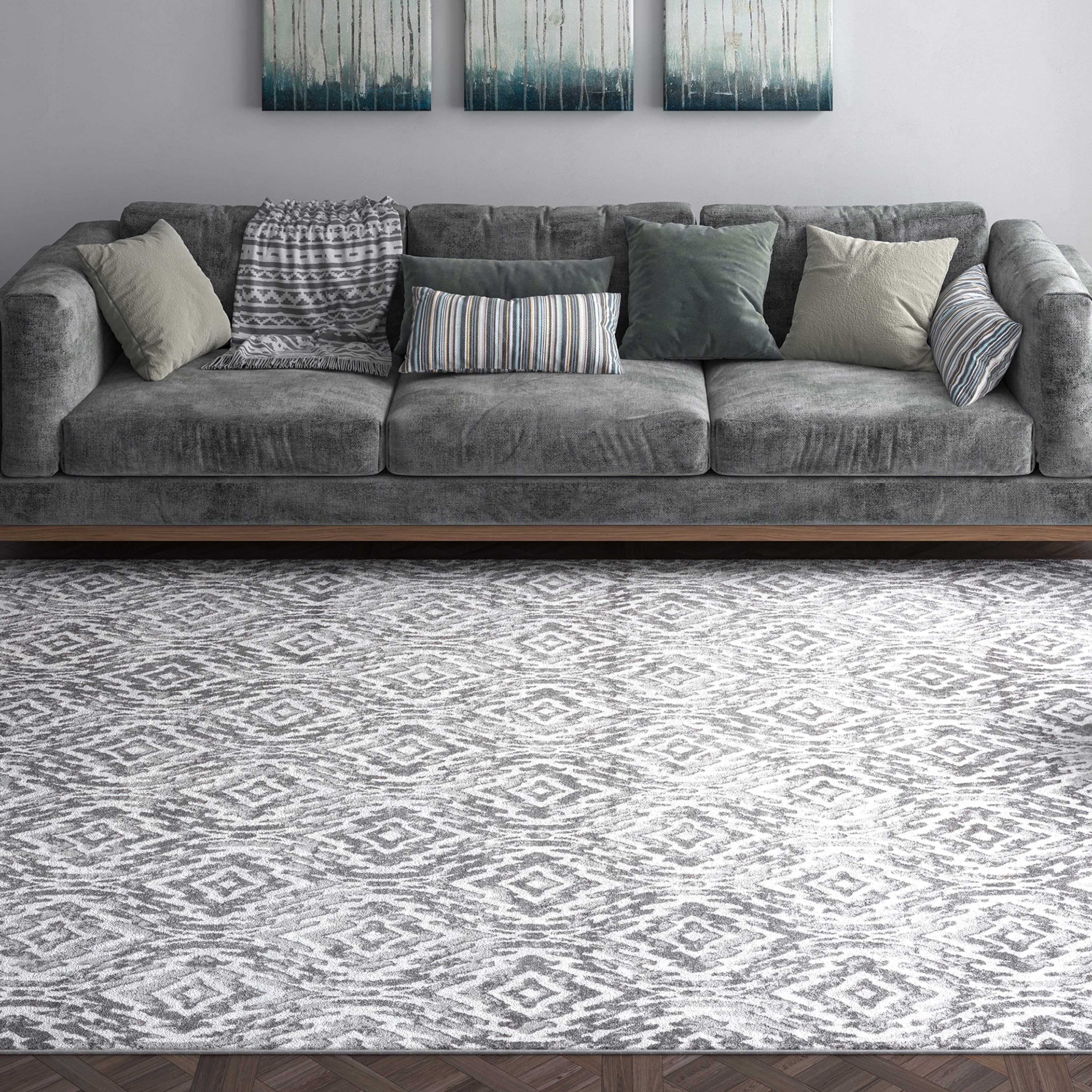 Contemporary 4x6 Area Rug (4' x 5'3'') Geometric Gray, White Indoor