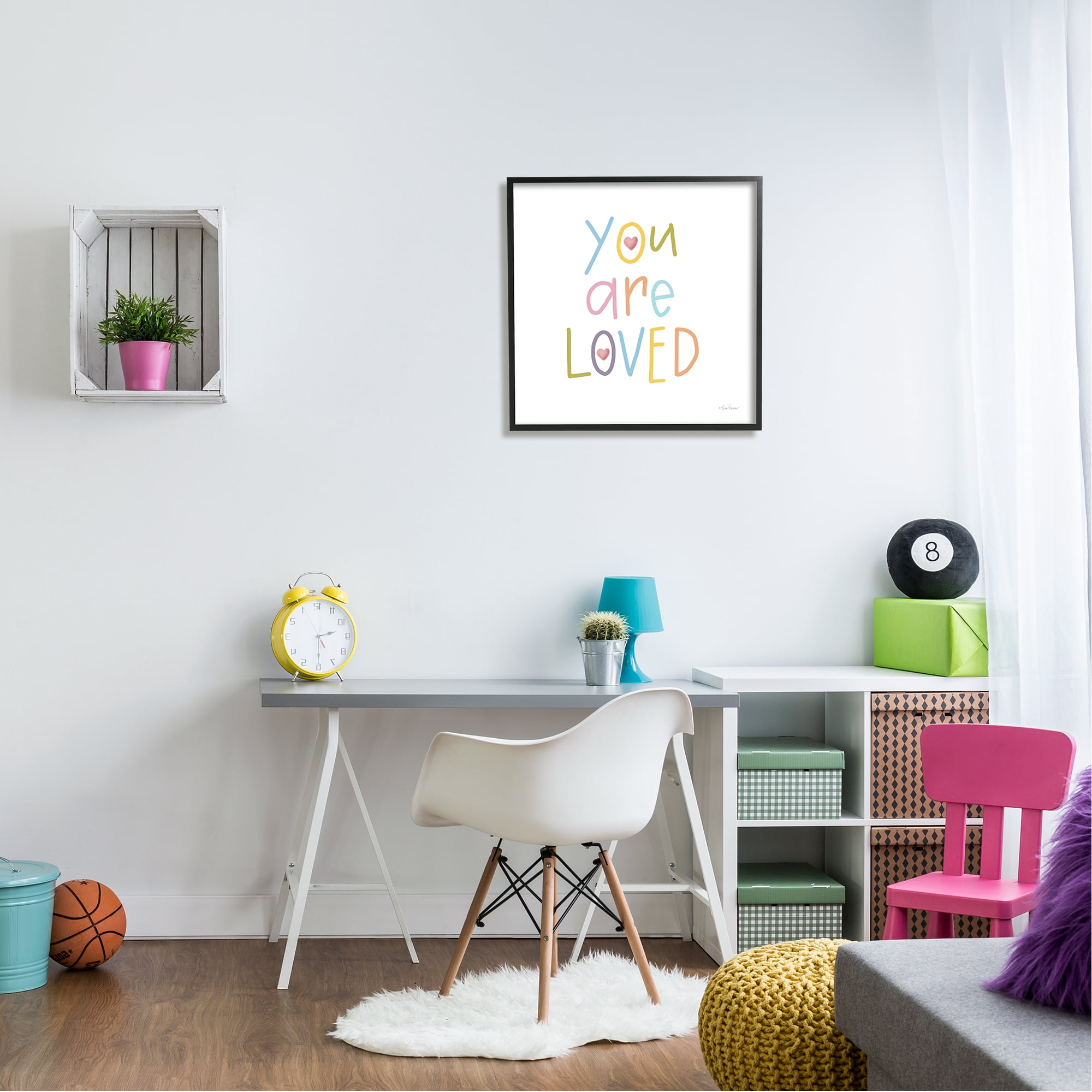 Stupell You Are Loved Soft Rainbow Hearts Inspirational Painting Black Framed Art Print Wall Art