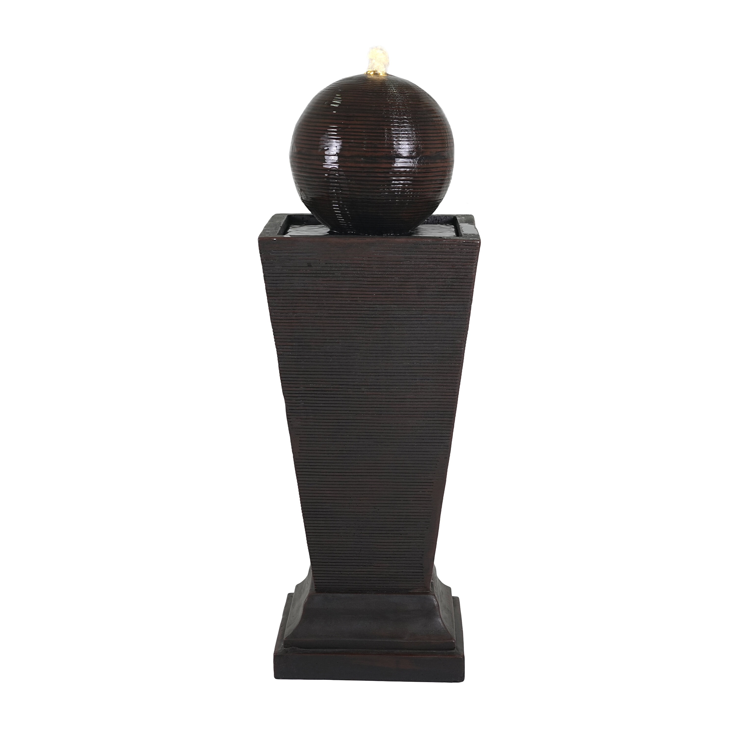Solar Water Fountain, 35.5"H Dark Brown Concrete Tall Column Fountain -LED Light Retro Outdoor Oasis, Resilient Decor Feature, Dark Brown Outdoor Water Fountain,Cement Stone Water Fountain