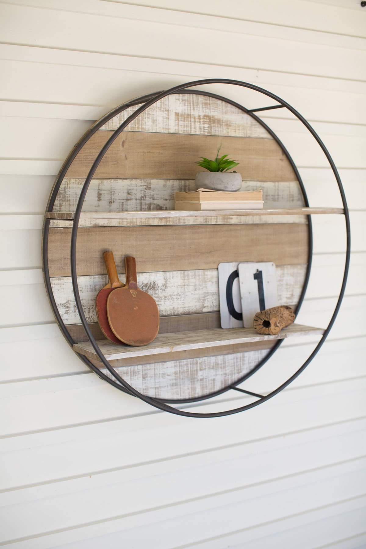 Kalalou Recycled Wood And Metal Double Wall Shelf CLA1239