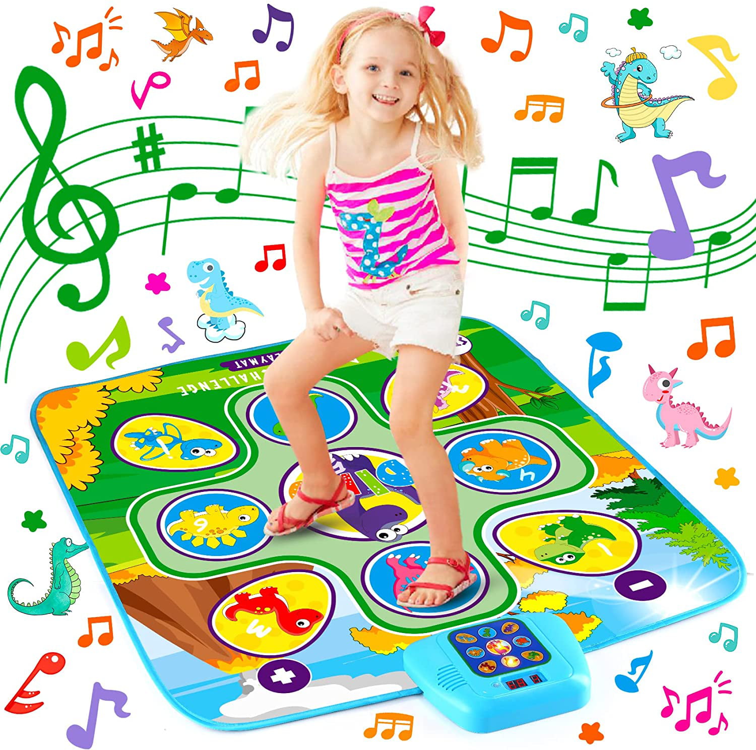Adjustable Volume Built-in Music 3 Challenge Levels Electronic Dance Mats Game Toy Gift for Kids Boys Girls Dance Mat Dance Pad with LED Lights Musical Mat Dance Mixer Step Play Mat 