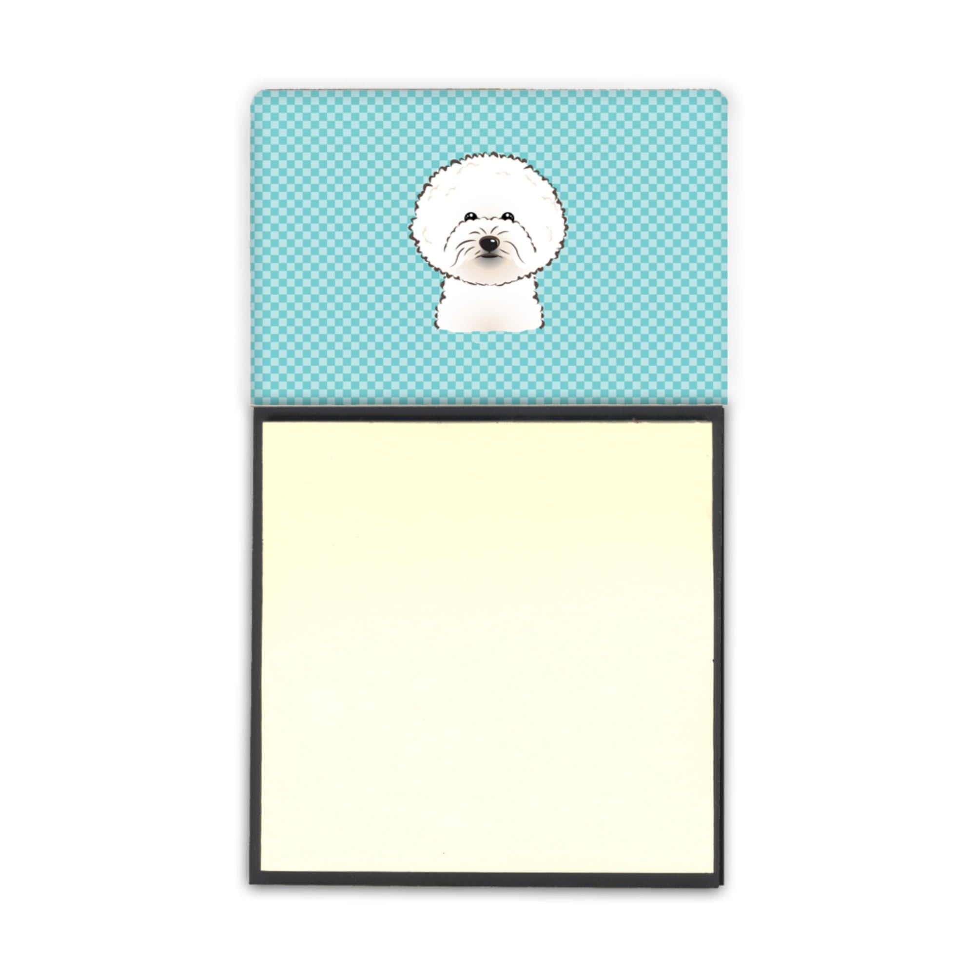 3.25 by 5.5 Multicolor Carolines Treasures Checkerboard Blue Bichon Frise Refillable Sticky Note Holder or Postit Note Dispenser 