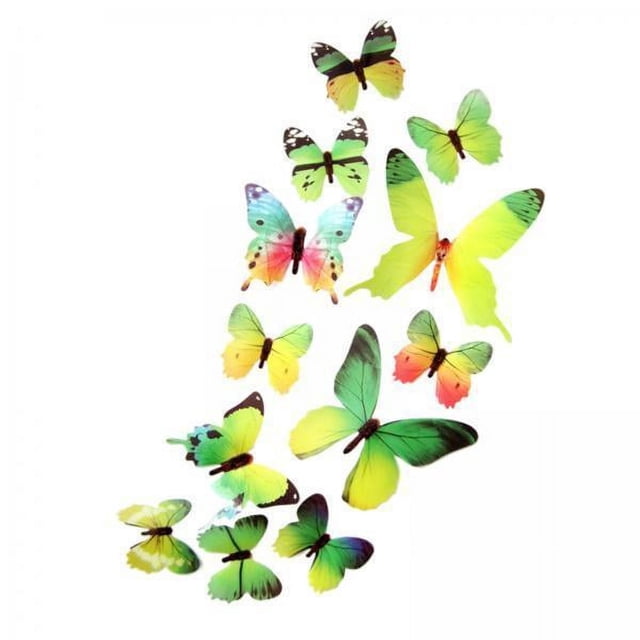 6 X 12 Pegatinas de Pared de Mariposas 3D, Pegatinas Autoadhesivas para Decoración de Habitaciones, Color Verde 6 piezas
