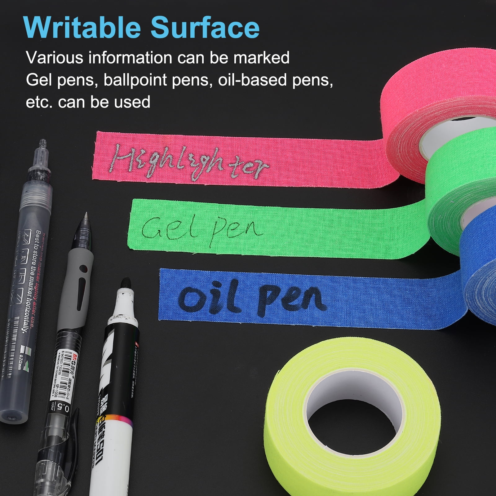 Uxcell 0.6 inch x 60 feet Neon Gaffer Cloth Tape, 6 Roll Fluorescent Adhesive Tape Black Light Glow Tape, Six Colors