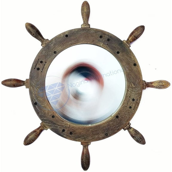 Nagina International Antique Wall Mirror Ship Wheel | Vintage Rustic Appeal Decor (24 Inches)