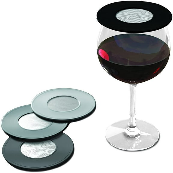 Drink Tops Ventilated Outdoor Drink Covers - Gently Suction to Glasses - Keep Bugs Out  - 4 Pack, Black and Grey