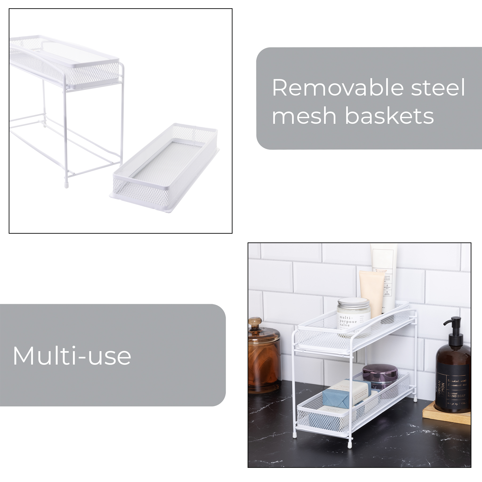 Mainstays 2-Tier Pull-Out Spice Organizer Rack, White photo 7