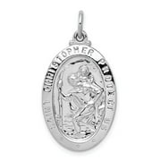 JEWELRY STORES NETWORK Solid Oval Protect Us Words Saint Christopher Charm In Polished 925 Sterling Silver 31 mm x 20 mm