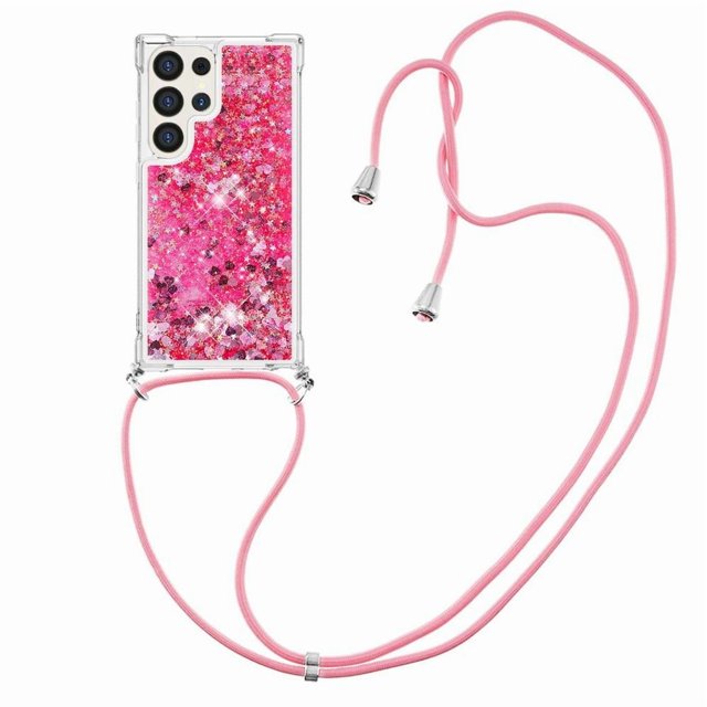Funda FOXDOCK para Samsung Galaxy S24 Ultra con Cuerda Ajustable, Brillo Líquido, Protección Antigolpes y Lente – Ideal para Regalo