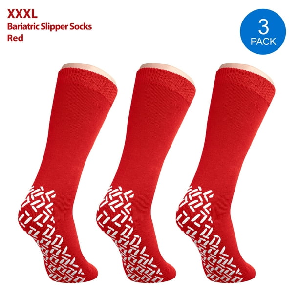 Pack of 3 Pairs - XXXL Non-Skid Bariatric Extra Wide Slipper Socks for with Diabetes & Edema (Red) - Walmart.com
