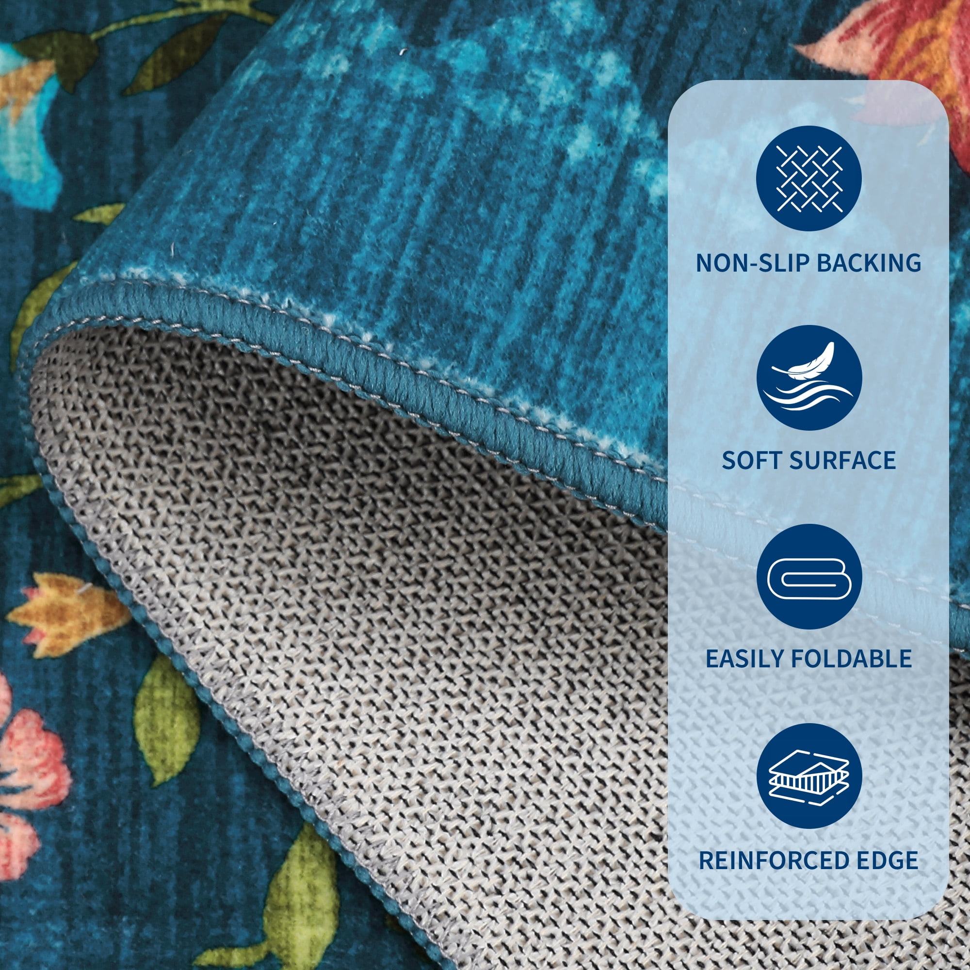 Garvee 10'x13' Floral Printed Area Rug Vintage Soft Rug, Washable Low Pile Rug Stain Resistant Farmhouse Indoor Carpets with Non Slip Backing for Living Room Bedroom Playroom, Blue