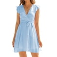 thumbnail image 1 of SUNSIOM Robe de Maternité Décontractée pour Femme, Manches à Volants, Portefeuille, Col en V, Pois Suisses, Robe de Grossesse, Robe d'Été avec Ceinture, 1 of 5