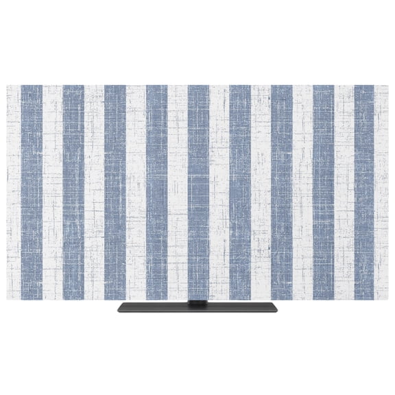 Indoor TV Cover 50 Inch Haze Blue Stripes Linen Elastic TV Enclosure Classic Vertical Striped TVs Screen Protector Stretch Dustproof Monitor Slipcover for Flat Curved LED LCD Display