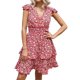 thumbnail image 2 of Mini vestido de manga con volantes y estampado froral con cuello en V informal de verano para mujer a la moda Fridja  hj3763, 2 of 8