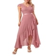 thumbnail image 2 of Women Lace Cap Sleeve Dress Casual Ruffle High Low Party A-Line Dress, 2 of 9