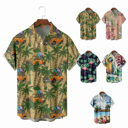 

Men s Women s Collared Hawaiian Shirts Printed Slim-Fit Clothes Plus Size Men