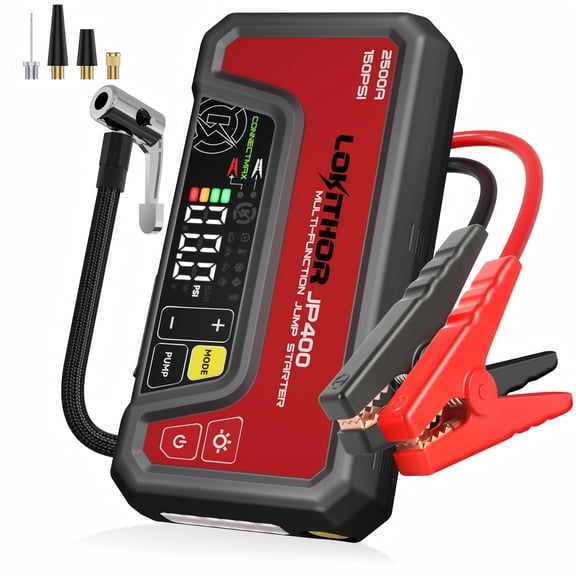 LOKITHOR JP400 2500A Car Jump Starter with Air Compressor (8.5L Gas/6.5L Diesel), 150PSI, 12V Portable Jump Box, Power Bank, LED Light