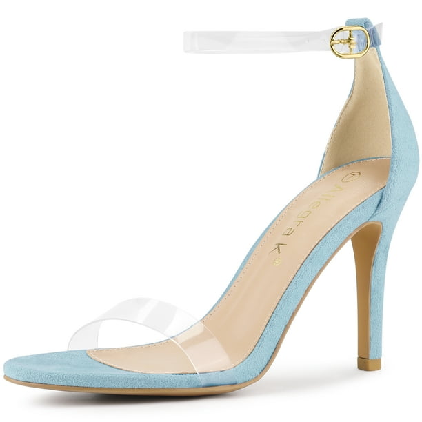 Sandalias de Tacón de aguja Allegra K con Correa de tobillo Transparente punta Abierta Cielo azul 37
