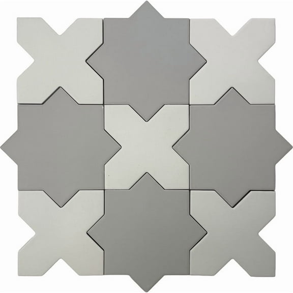 Seville Light Gray 7" Star with Pure White 5" Cross Matte Porcelain Wall and Floor Tile (10.62 sq ft/case) - 68 Pack