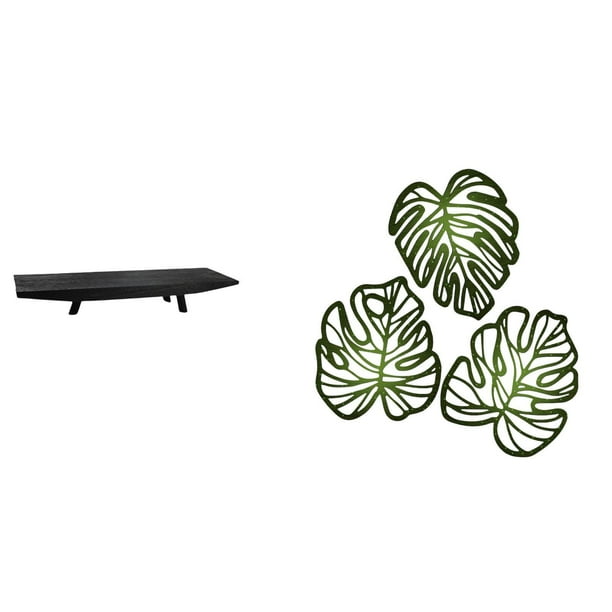 Bandeja para servir,Bandeja para servir frutas,centro de mesa con almacenamiento,Bandeja rectangular de madera para servir comida,Placa de pared con hojas de palma,Decoración de pared de
