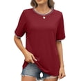 thumbnail image 2 of MOSHU Dressy Women Tops Crewneck Blouses for Women Striped Colorblock Short Sleeve Shirts Casual Summer Tops, 2 of 9