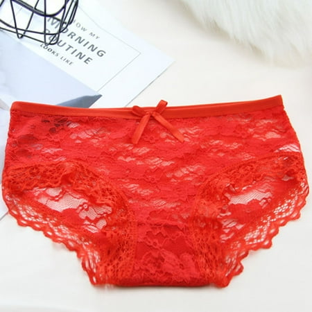 

MRULIC lingerie for women Women s Jacquard Net Transparent Lace Underwear Mesh Yarn Underwear Red + One size